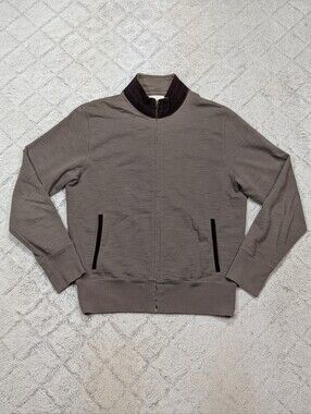 Billy Reid Jacket Mens M Gray Taupe Cotton Bomber Full Zip Leather Suede Trim